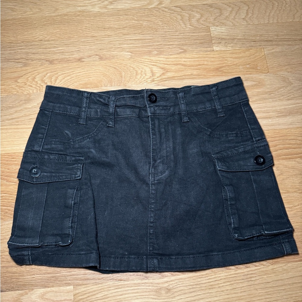 Black Cargo Mini Skirt